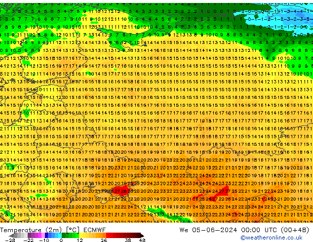 Temperatura (2m) ECMWF Qua 05.06.2024 00 UTC