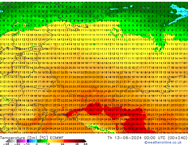 Temperatura (2m) ECMWF Qui 13.06.2024 00 UTC