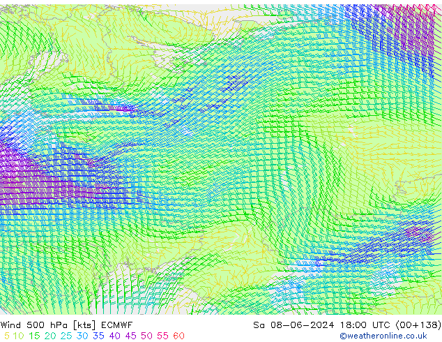 Wind 500 hPa ECMWF Sa 08.06.2024 18 UTC