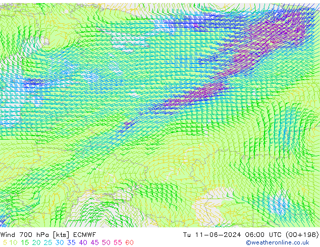 Vento 700 hPa ECMWF mar 11.06.2024 06 UTC