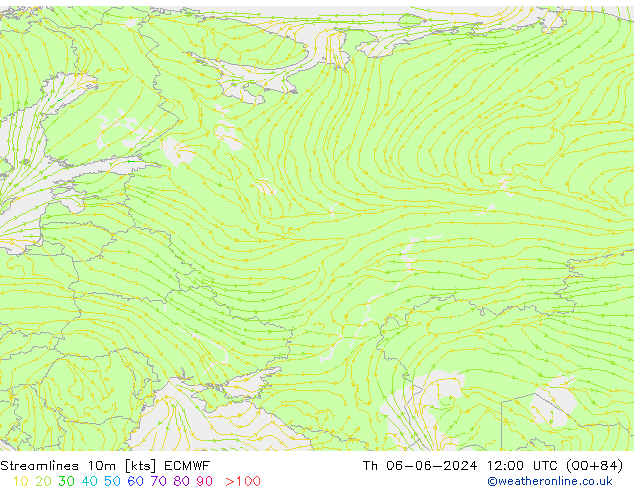 ветер 10m ECMWF чт 06.06.2024 12 UTC