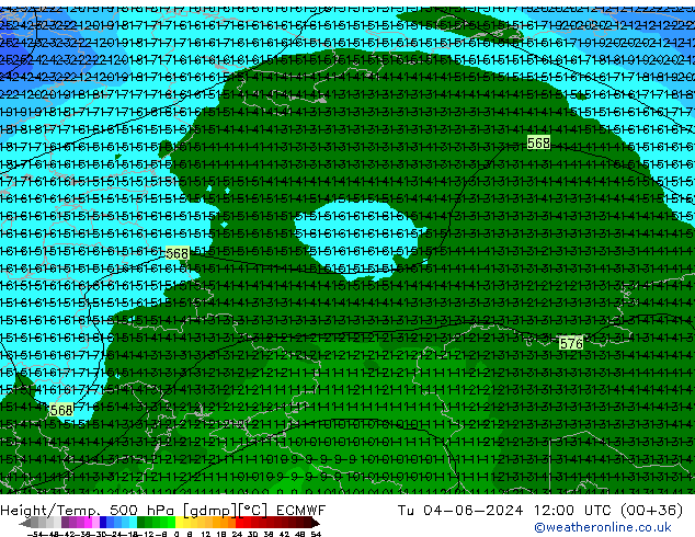 Z500/Rain (+SLP)/Z850 ECMWF mar 04.06.2024 12 UTC