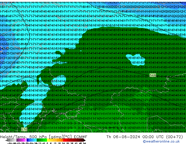 Z500/Rain (+SLP)/Z850 ECMWF czw. 06.06.2024 00 UTC