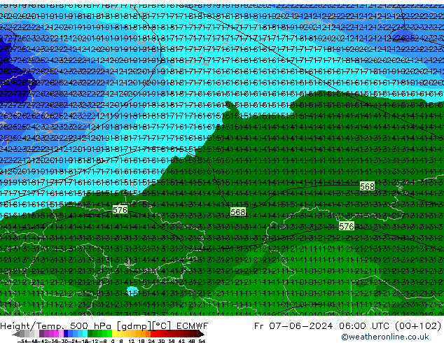 Z500/Rain (+SLP)/Z850 ECMWF ven 07.06.2024 06 UTC