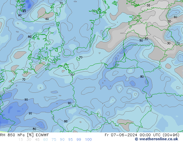 RH 850 hPa ECMWF Fr 07.06.2024 00 UTC