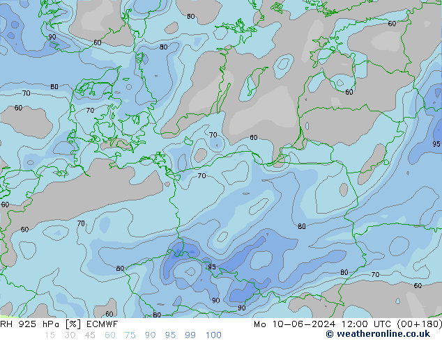 RH 925 hPa ECMWF lun 10.06.2024 12 UTC