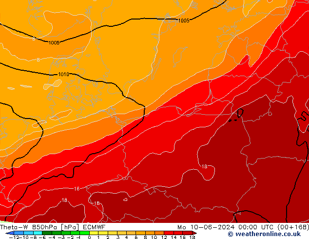 Theta-W 850hPa ECMWF Po 10.06.2024 00 UTC