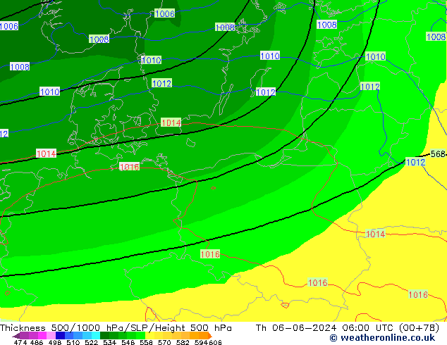 Dikte 500-1000hPa ECMWF do 06.06.2024 06 UTC