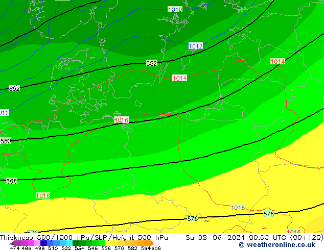 Thck 500-1000hPa ECMWF sab 08.06.2024 00 UTC