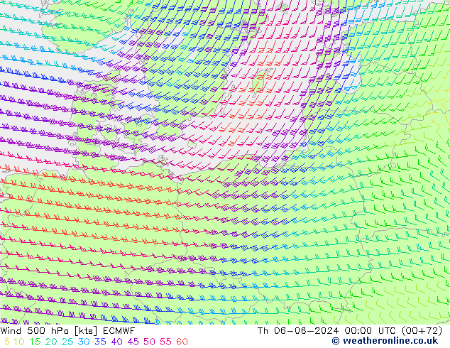 Wind 500 hPa ECMWF Th 06.06.2024 00 UTC