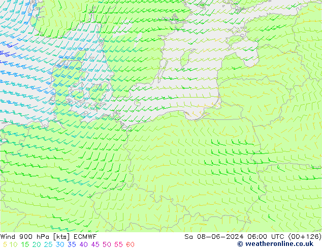 Vent 900 hPa ECMWF sam 08.06.2024 06 UTC