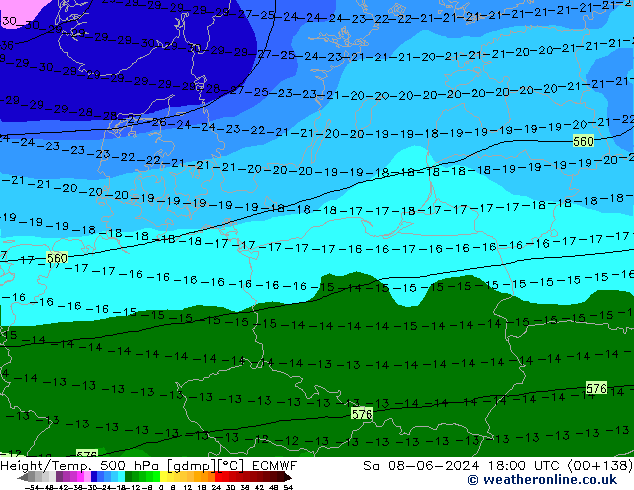 Z500/Rain (+SLP)/Z850 ECMWF Sa 08.06.2024 18 UTC