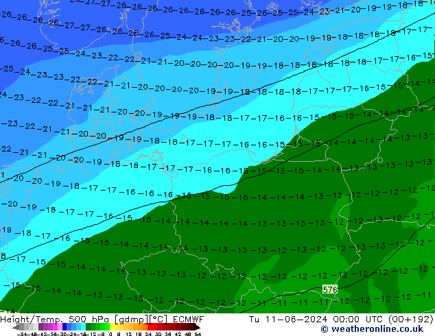 Z500/Rain (+SLP)/Z850 ECMWF Tu 11.06.2024 00 UTC