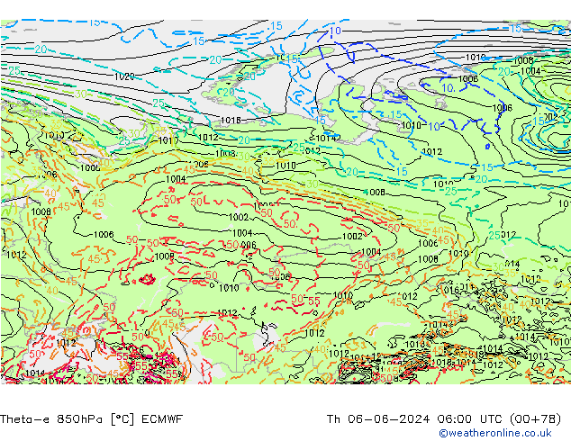 Theta-e 850hPa ECMWF Th 06.06.2024 06 UTC