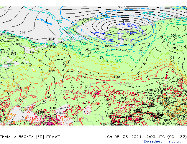 Theta-e 850hPa ECMWF sab 08.06.2024 12 UTC