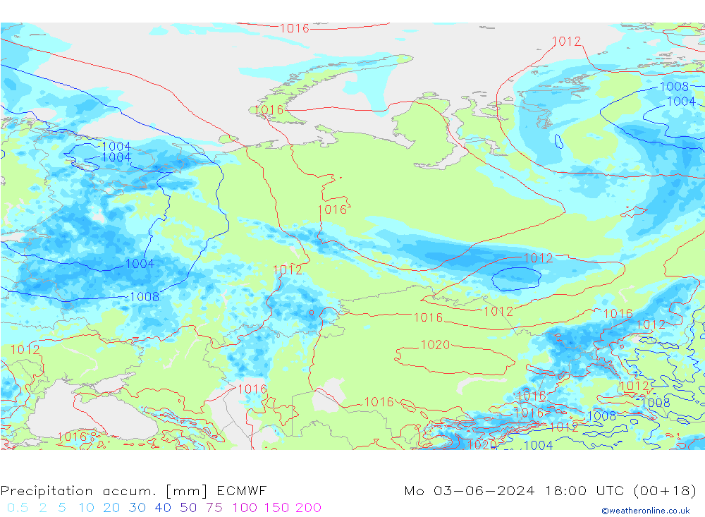 Precipitation accum. ECMWF пн 03.06.2024 18 UTC