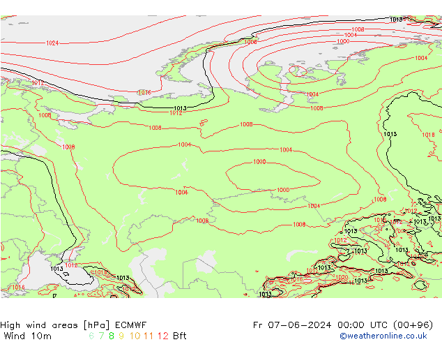 yüksek rüzgarlı alanlar ECMWF Cu 07.06.2024 00 UTC