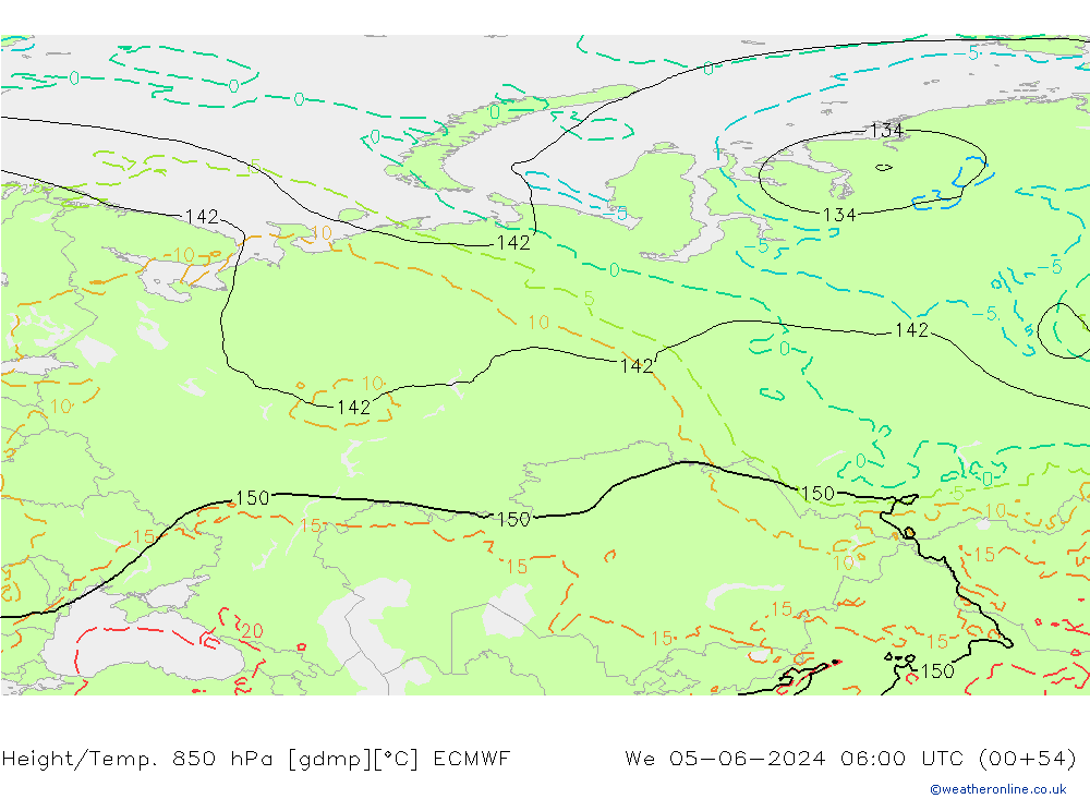 Z500/Rain (+SLP)/Z850 ECMWF mer 05.06.2024 06 UTC