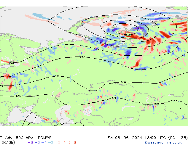 T-Adv. 500 hPa ECMWF Sa 08.06.2024 18 UTC