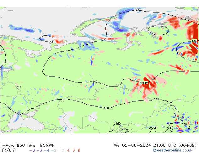 T-Adv. 850 hPa ECMWF mer 05.06.2024 21 UTC