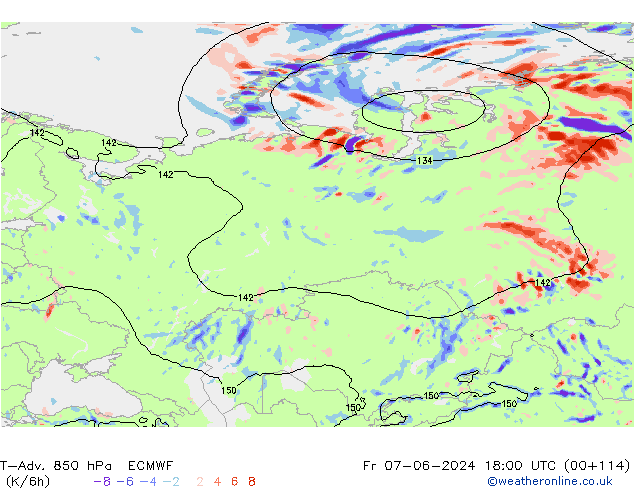 T-Adv. 850 hPa ECMWF vie 07.06.2024 18 UTC