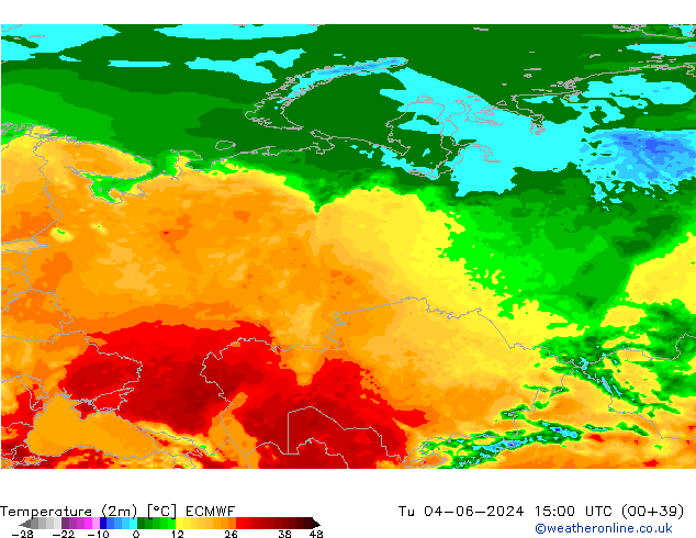 Temperaturkarte (2m) ECMWF Di 04.06.2024 15 UTC