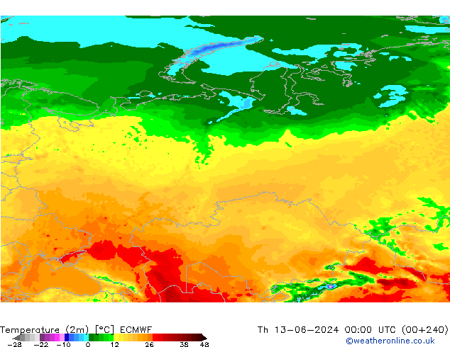 Temperature (2m) ECMWF Čt 13.06.2024 00 UTC