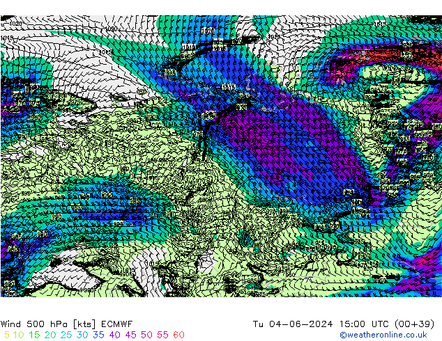 Vento 500 hPa ECMWF mar 04.06.2024 15 UTC
