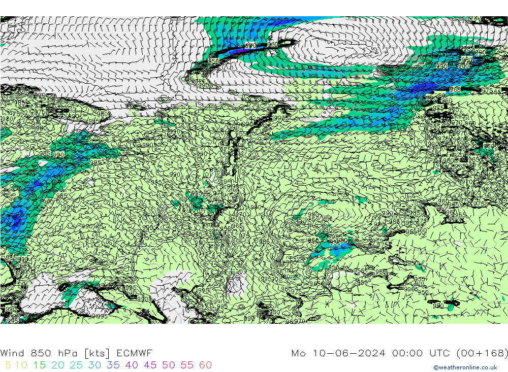 Vento 850 hPa ECMWF lun 10.06.2024 00 UTC