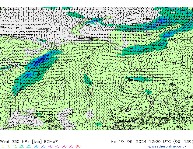 wiatr 950 hPa ECMWF pon. 10.06.2024 12 UTC