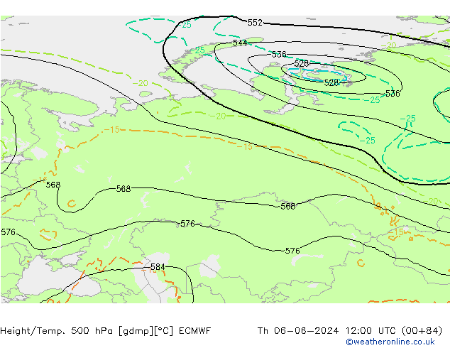 Z500/Rain (+SLP)/Z850 ECMWF Čt 06.06.2024 12 UTC