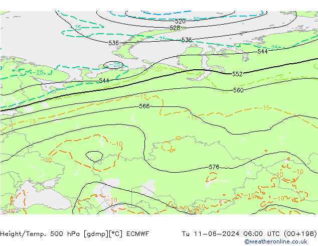 Géop./Temp. 500 hPa ECMWF mar 11.06.2024 06 UTC