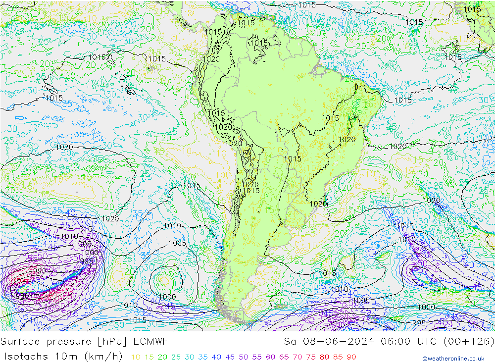 Eşrüzgar Hızları (km/sa) ECMWF Cts 08.06.2024 06 UTC