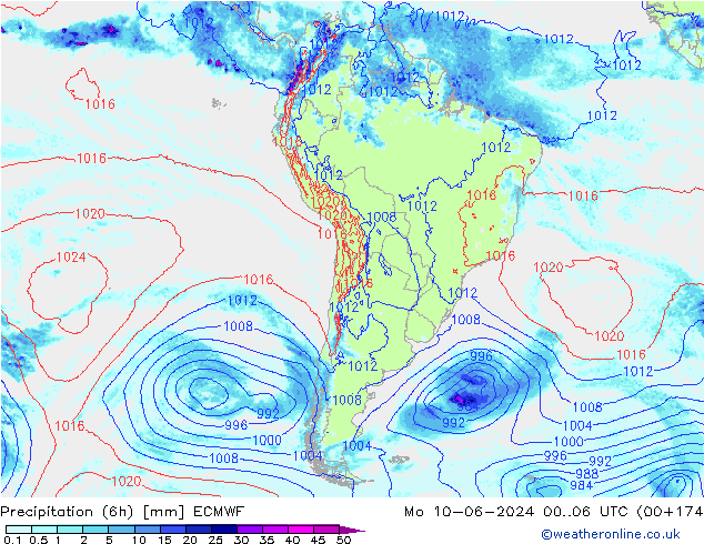 Z500/Rain (+SLP)/Z850 ECMWF Mo 10.06.2024 06 UTC