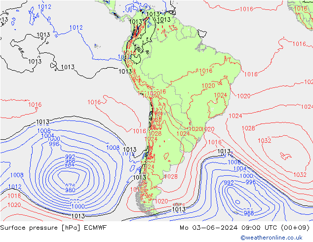 Presión superficial ECMWF lun 03.06.2024 09 UTC