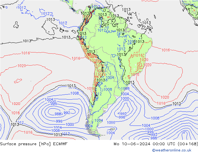 Atmosférický tlak ECMWF Po 10.06.2024 00 UTC