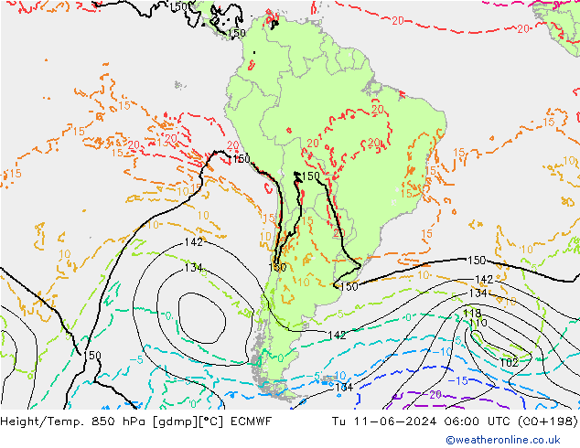 Height/Temp. 850 гПа ECMWF вт 11.06.2024 06 UTC