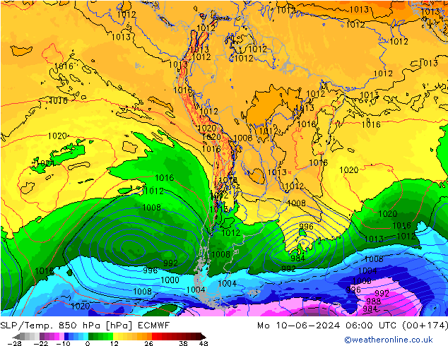 SLP/Temp. 850 hPa ECMWF lun 10.06.2024 06 UTC