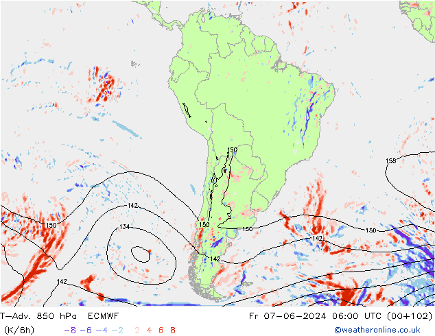 T-Adv. 850 hPa ECMWF Sex 07.06.2024 06 UTC