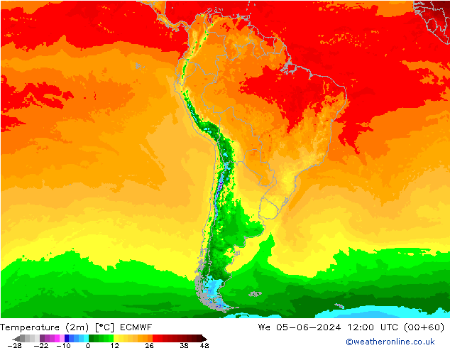 Sıcaklık Haritası (2m) ECMWF Çar 05.06.2024 12 UTC