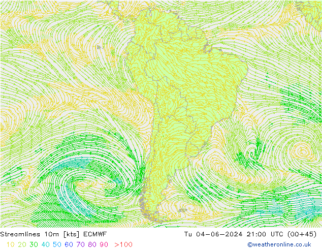 Ligne de courant 10m ECMWF mar 04.06.2024 21 UTC