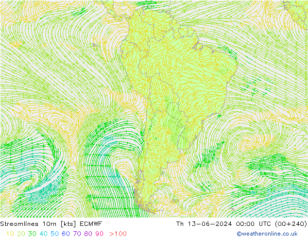 ветер 10m ECMWF чт 13.06.2024 00 UTC
