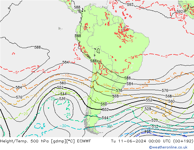 Z500/Rain (+SLP)/Z850 ECMWF Tu 11.06.2024 00 UTC