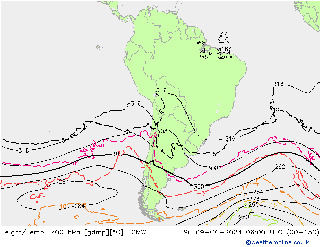 Height/Temp. 700 hPa ECMWF Su 09.06.2024 06 UTC