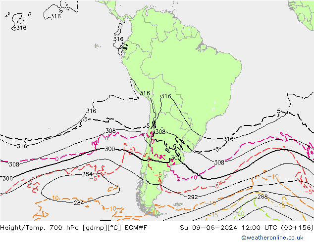 Géop./Temp. 700 hPa ECMWF dim 09.06.2024 12 UTC