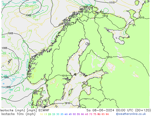 Eşrüzgar Hızları mph ECMWF Cts 08.06.2024 00 UTC