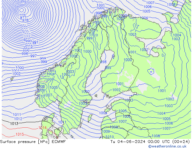 Surface pressure ECMWF Tu 04.06.2024 00 UTC