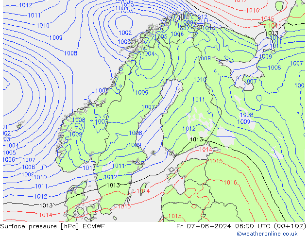 Pressione al suolo ECMWF ven 07.06.2024 06 UTC