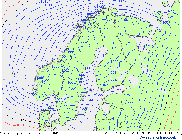 Surface pressure ECMWF Mo 10.06.2024 06 UTC