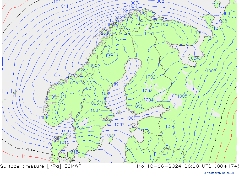 Atmosférický tlak ECMWF Po 10.06.2024 06 UTC